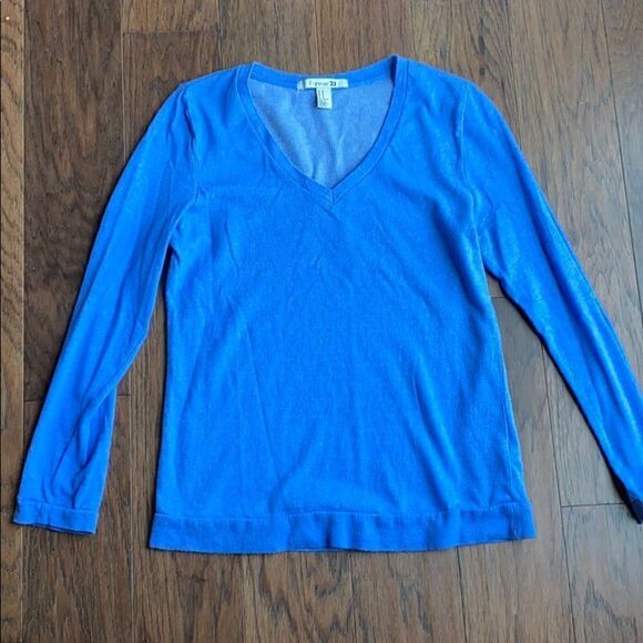 Blue Vneck Long Sleeve Sweater - Picture 1 of 4